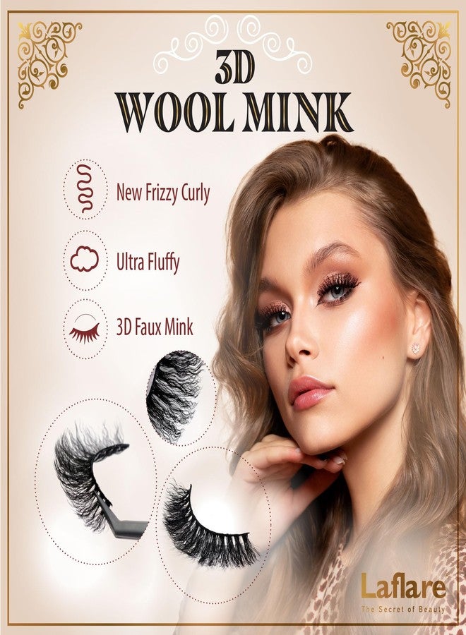 Laflare Wool Curl Faux Mink 3D Eyelashes | Lightweight, Reusable | Ultra Fluffy, Frizzy Curly | Unique & Trendy Look Eyelashes. (LFWM-WM07) - Image 3